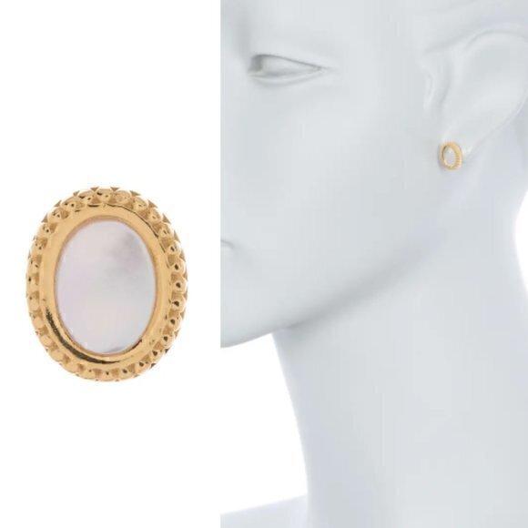 New Mother-Of-Pearl Oval Beaded Frame Stud Earrings Sterling Silver Jb1 49$